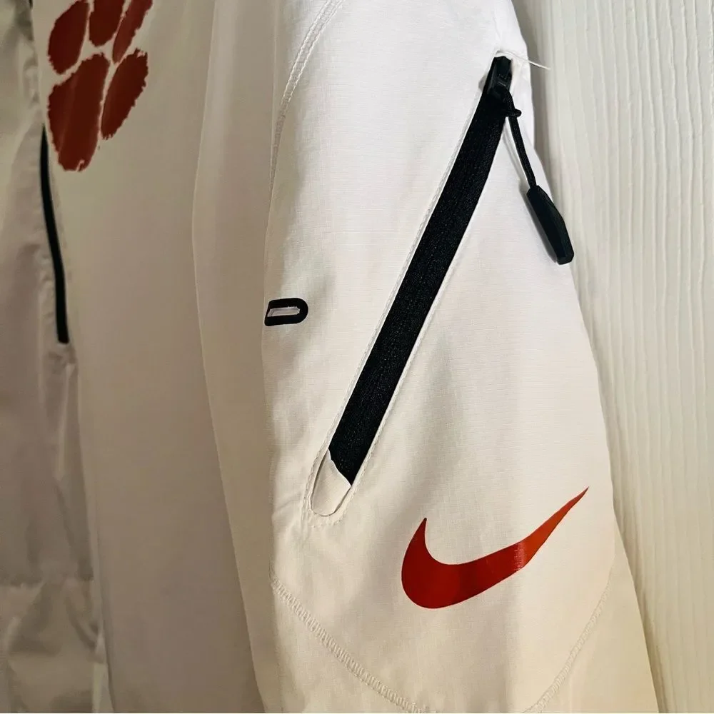 Clemson Nike White Windbreaker with Orange Logo